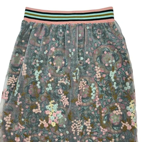 Anna Sui Sui Floral Skirt S Sheer Overlay Embroidered - Picture 8 of 12